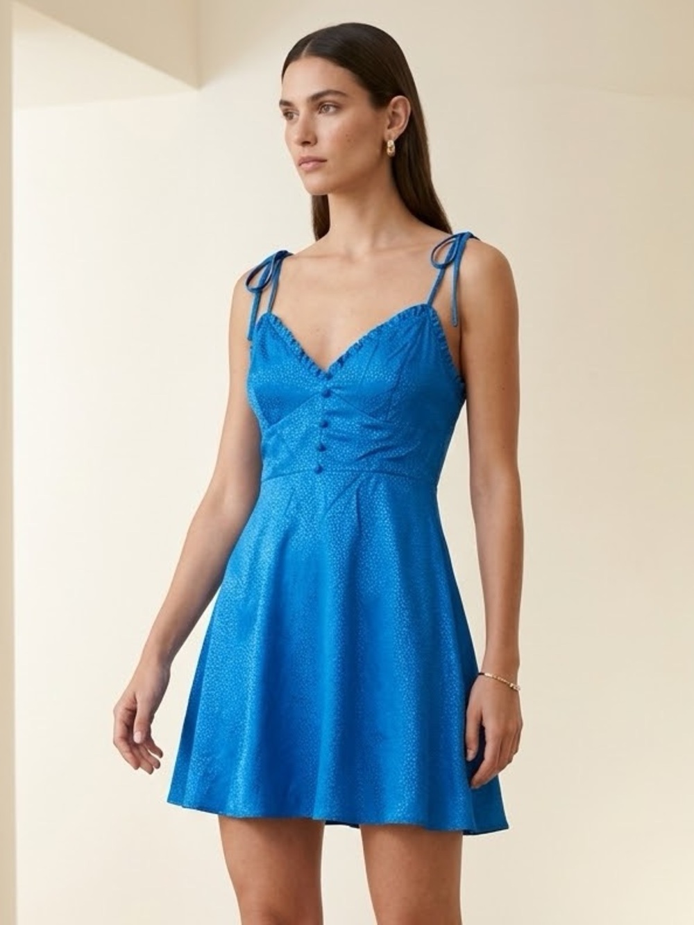 Zara Blue Satin Effect Mini Dress Tie Strap A Line Cocktail Size M